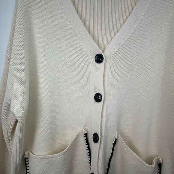 Zara Women’s Cream Black Contrasting Topstitch Oversized Pocket Cardigan Sweater - Picture 5 of 16